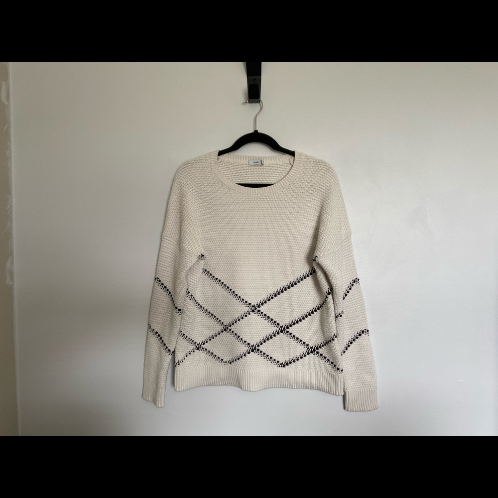 Vince. Crewneck Black & White Cotton Sweater Small